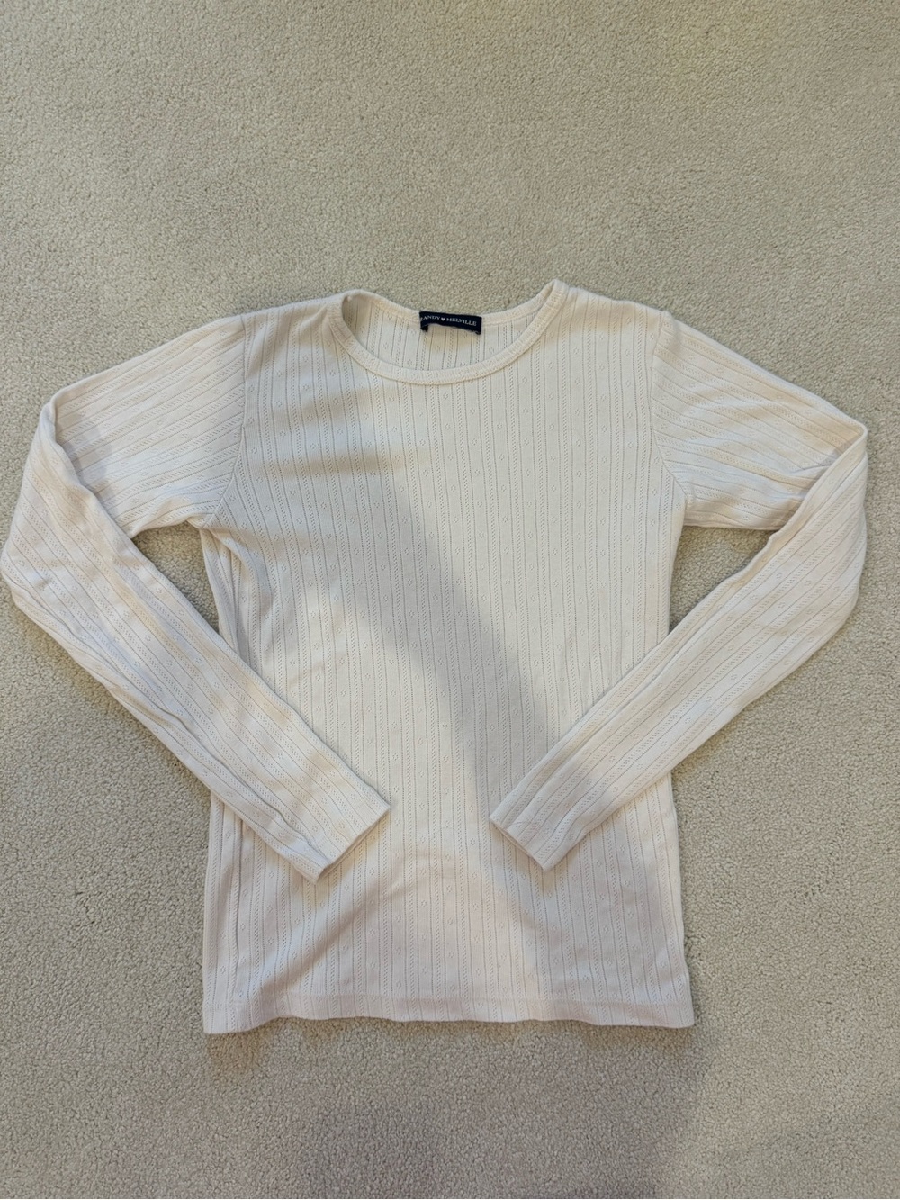 Brandy Melville Pointelle Ivory Ribbed Long Sleeve Top